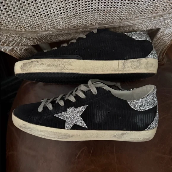 Golden Goose Superstar Black Corduroy Sneakers with Swarovski Crystals Sz 40 EUC - Picture 4 of 9